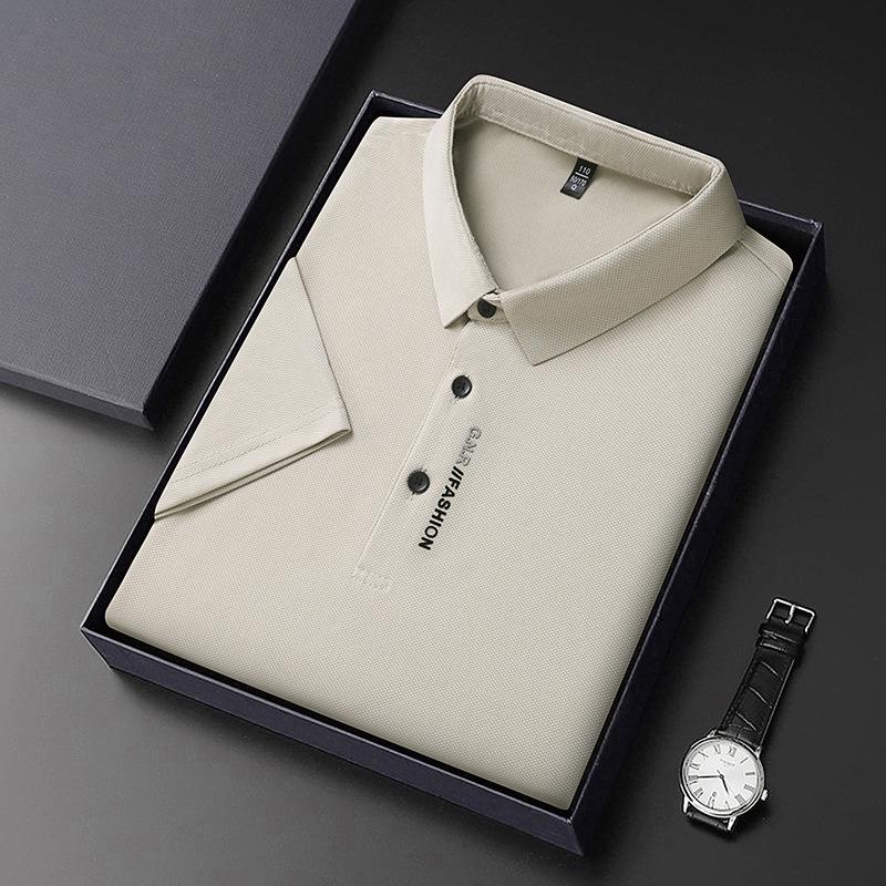 Men's Summer Ice Silk Short Sleeve Lapel T-Shirt - Versatile, Trendy, Cool, and Casual.
