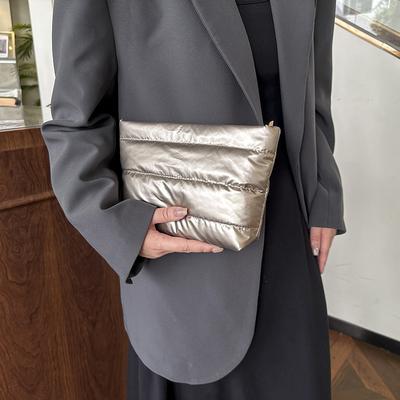 2025 New Solid Color Clutch Bag Large Capacity Cotton Tote Bag Women's Popular Simple Shoulder Bag