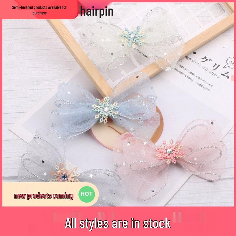 Princess Snowflake Bow Hair Clips for Girls - Cute Pink Korean Style Headwear