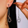 Women Adjustable Bracelet Asymmetrical Sun Moon Design Long Pendant Drop Earrings Face Slimming Jewelry