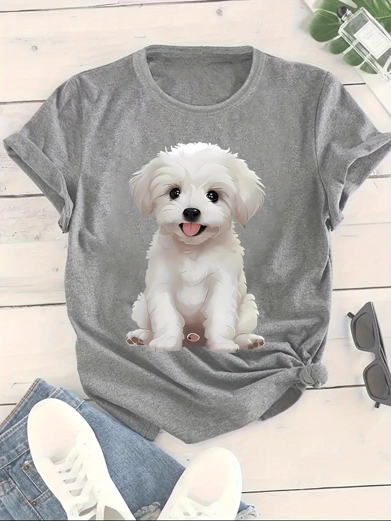One-piece Fashion Women s Cute Puppy Print Plus-size Round Neck Short Sleeve S дубильная кора