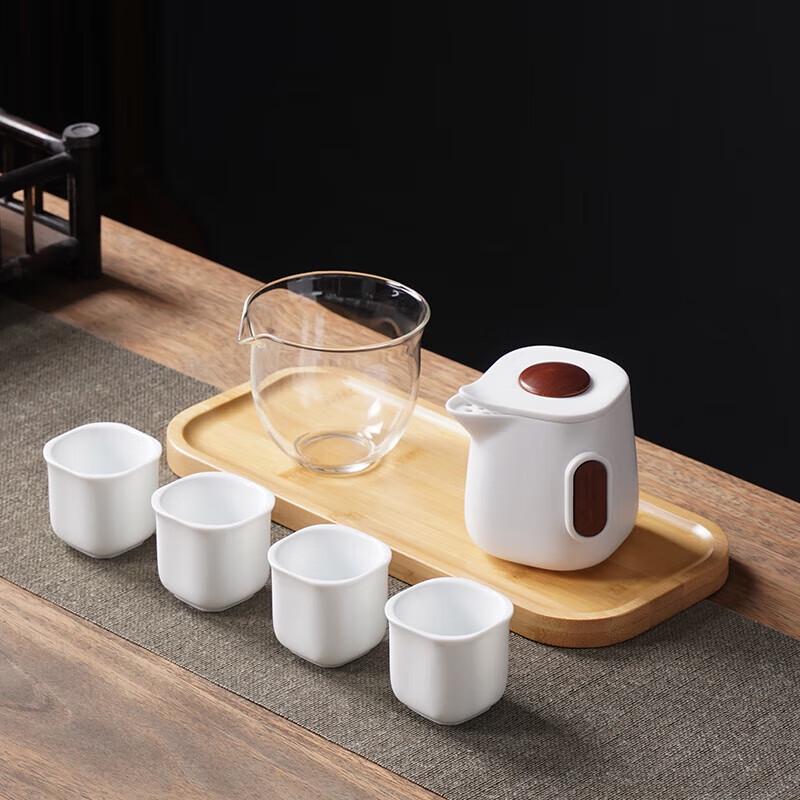 WSY Travel Tea Set with Pot, Four Cups & Tea Tray