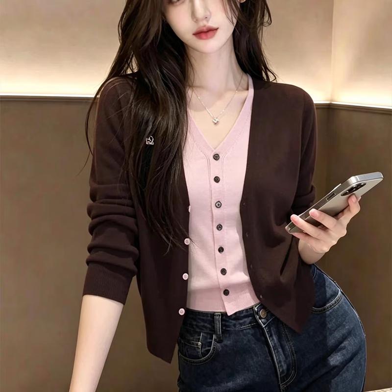 Zose Color-Block V-Neck Embroidered Knit Cardigan