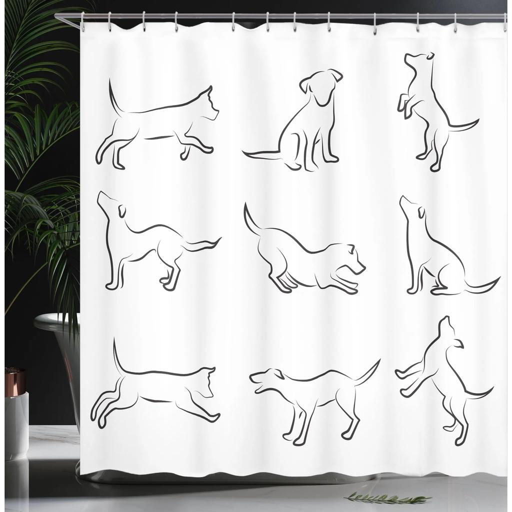 Black White Abstract Simple Line Shower Curtain Dog Pupple Nordic Minimalist Bathroom Decor Modern Polyester Bath Curtain Screen