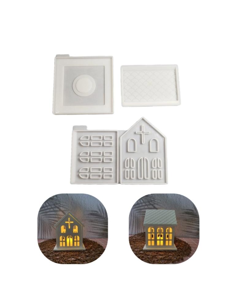 Church House Candle Holder Silicone Mold DIYs Cement Gypsum Mold Unique Candlestick Resin Ornaments Mold Home Decors