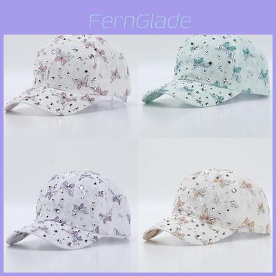 Baseballkappe mit Schmetterlingsverzierung aus atmungsaktivem Polyester für Frühling Sommer Sonnenschutz im Freien