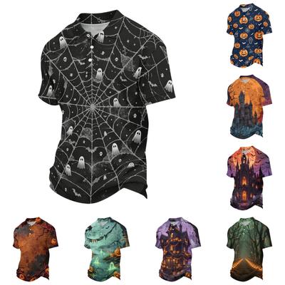 Men's Halloween Print Vintage Texture Short Sleeve Polo Shirt Loose Breathable Summer Sports Street Casual Daily Wear Top