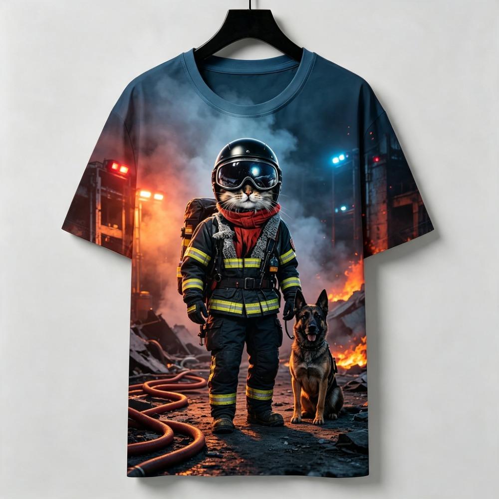 Funny 3D Western Cowboy Cat Print Men's T-shirt Fashion Cool Party Daily T Shirt Outdoor Casual Short Sleeve Top Summer Clothing