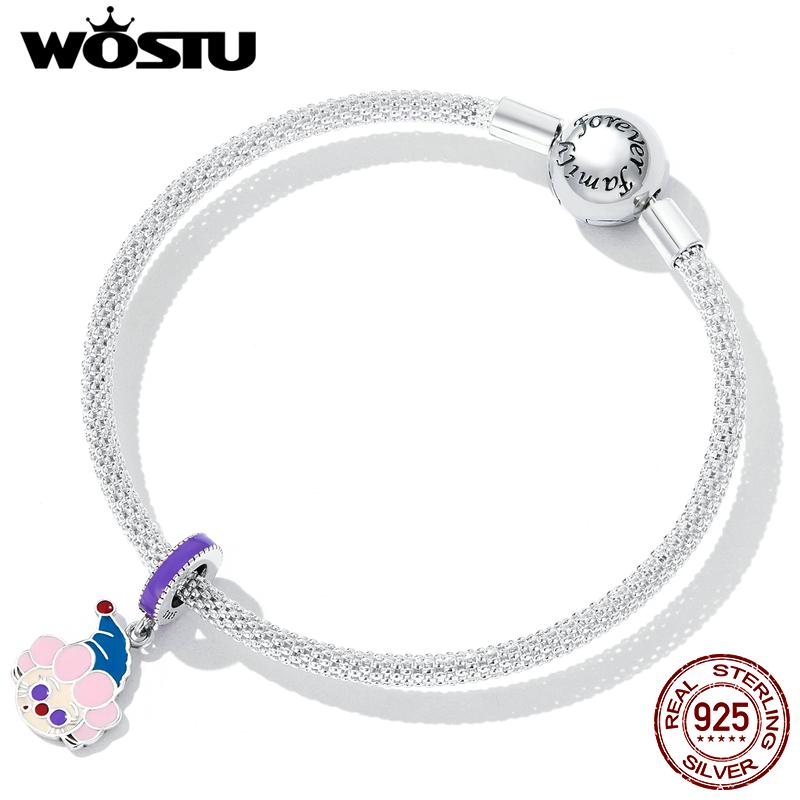 WOSTU New 925 Sterling Silver Funny Clown Charm Colorful Enamel Bead Pendant Fit Original Bracelet For Women Jewelry