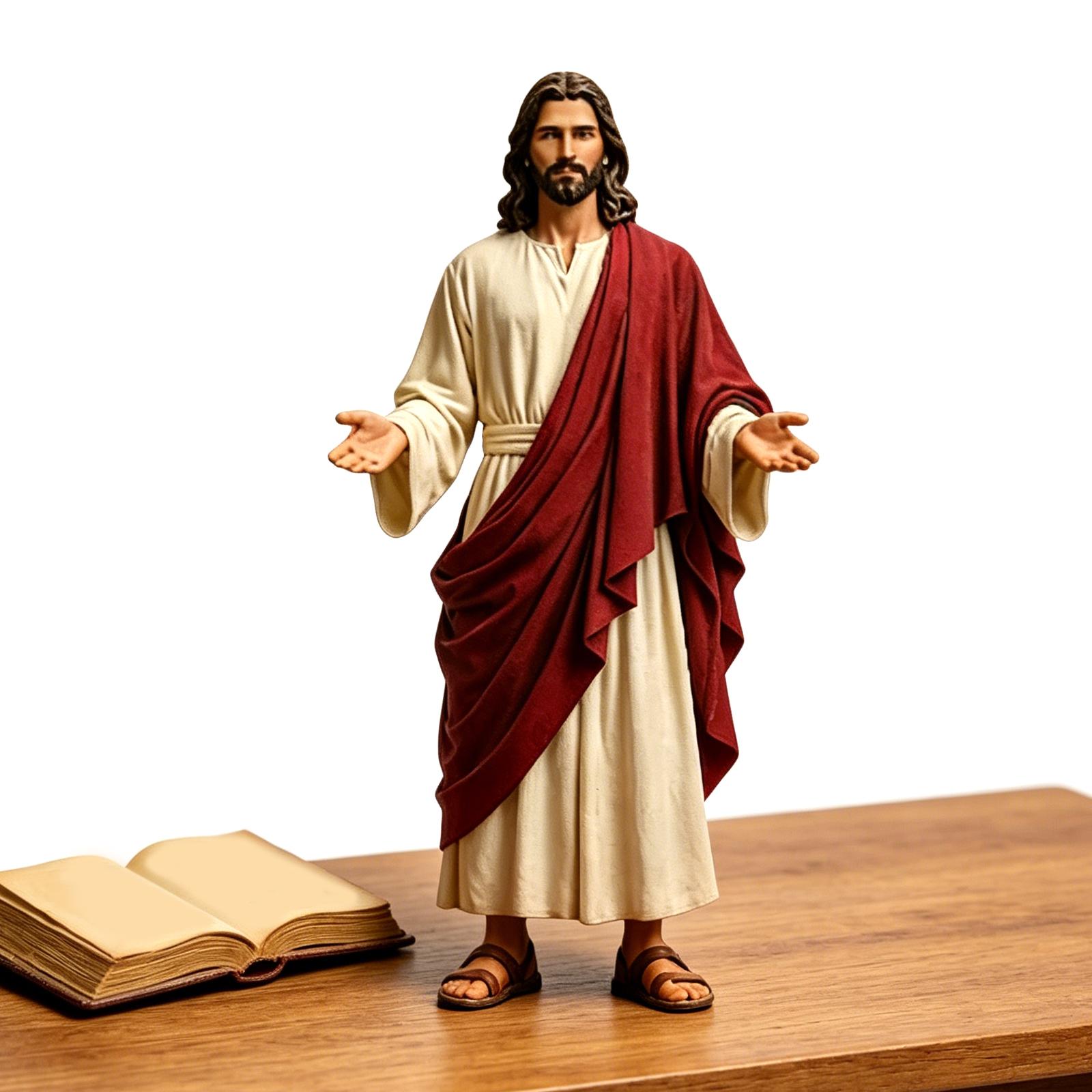 5.12 Inch Jesus Christ Statue with Fabric Robes & Sandals Sacred Heart Jesus Statue Jesus Loves You Figures for Christian Decor China Mainland