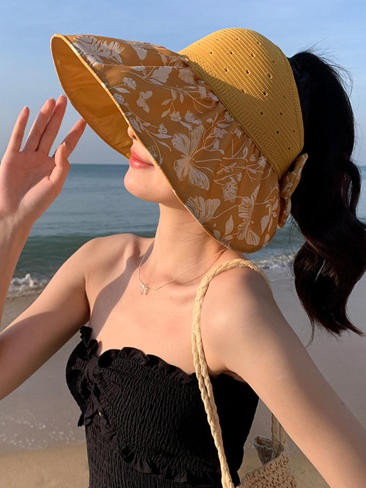 Mode Femmes Été Oversize Haut Vide Protection Solaire Extérieure Pare-Soleil Sauvage Voyage Plage Pliable Chapeau de Soleil à Large Bord Casquette Visière
