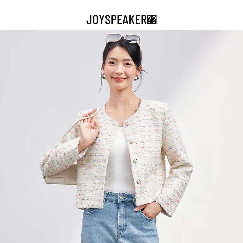 

JOY SPEAKER Women s Round Neck Short Tweed Jacket S