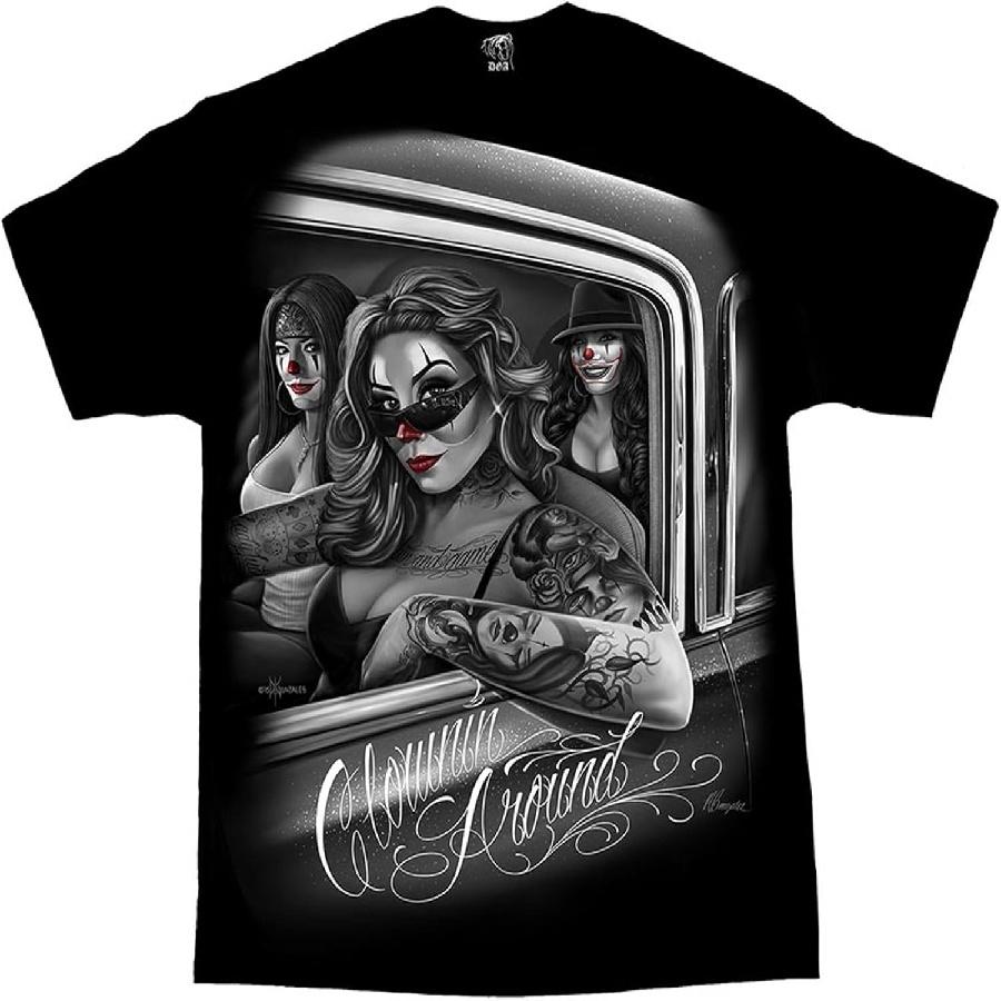 David Gonzales Men s Clowning Around Chola Lowrider Chicano DGA Art T Shirt S чёрный