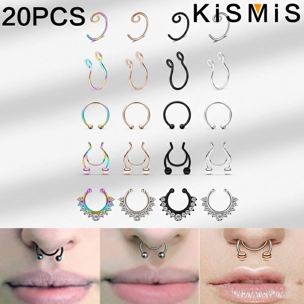 

20Pcs Magnetic Nose Rings Set 316L Stainless Steel Faux Septum Clip on Nose Hoop Rings Fake Piercing Jewelry