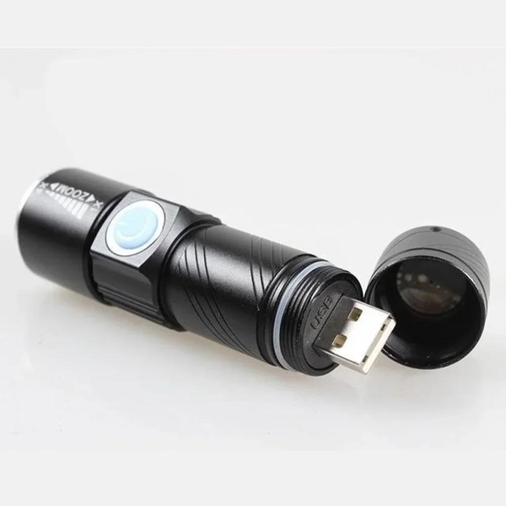 USB Built-in Battery Rechargeable Lasting Flashlight Q5 3 Modes Mini Zoom Light Flash Waterproof Tactical Camping Bike Torch