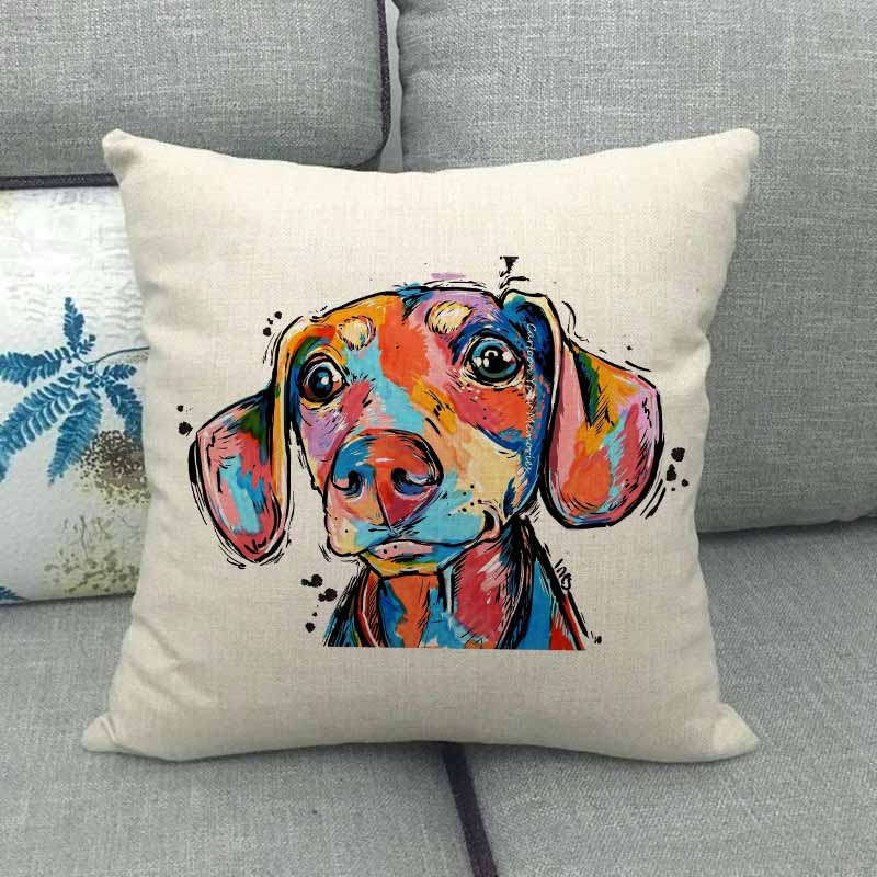 Housse de coussin en lin Motifs Bouledogues Carlins Style Chien Bull Terrier Décoration de Maison Salon Canapé Coussins d'appoint Housse 45X45cm