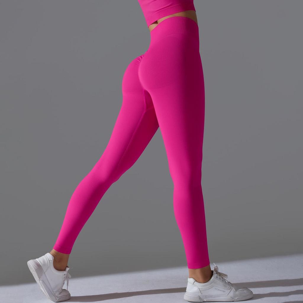 Nahtlose High-Waist Yoga-Hose mit Po-Lifting für Damen - Unifarbene Fitness- und Laufbekleidung