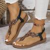 Lucyever Women's Bohemian Style Flat Sandals Beaded Clip Toe Gladiator Sandals Woman 2024 Summer Anti Slip Beach Shoes Size 42