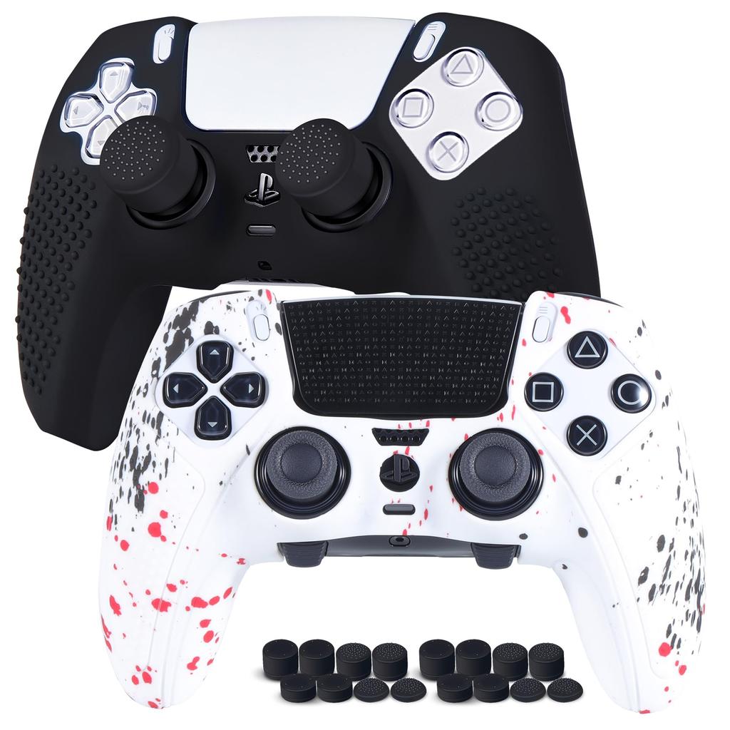 Controlerul JYXETOV PS5 Edge fără silicon poate fi încărcat cu capacul original al modelului de imprimare, ergonomic, de protecție, capac cu 8 butoane, încărcător,