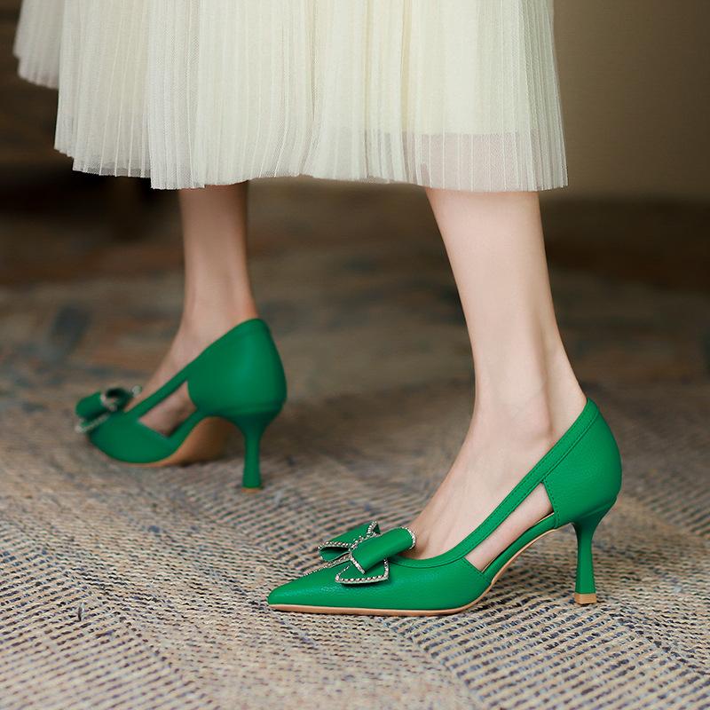 

Корейская версия, полые туфли с бантом, банкетные темпераментные туфли на высоком каблуке, женская обувь на шпильке с острым носком и неглубоким носком 39