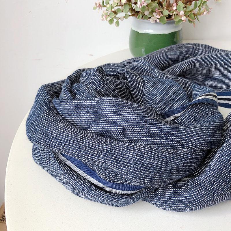 Herre Linskjerf Ensfarget Kantstripe Allsidig Pustende Sjal Casual Råkant Japansk Silkeskjerf Menn