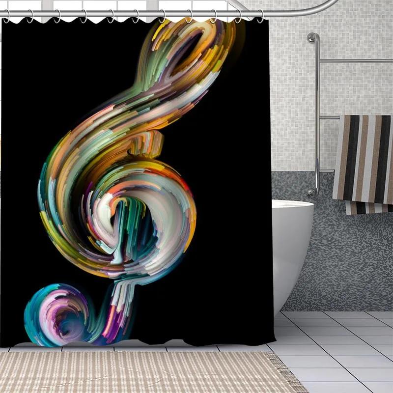 Music Notes Pattern Polyester Bath Curtain Waterproof Shower Curtains Diy Bath Screen Printed Curtain For Bathroom