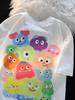 Unisex Retro Cartoon Print Cotton T-Shirt, Plus Size, Loose Fit, Short Sleeve