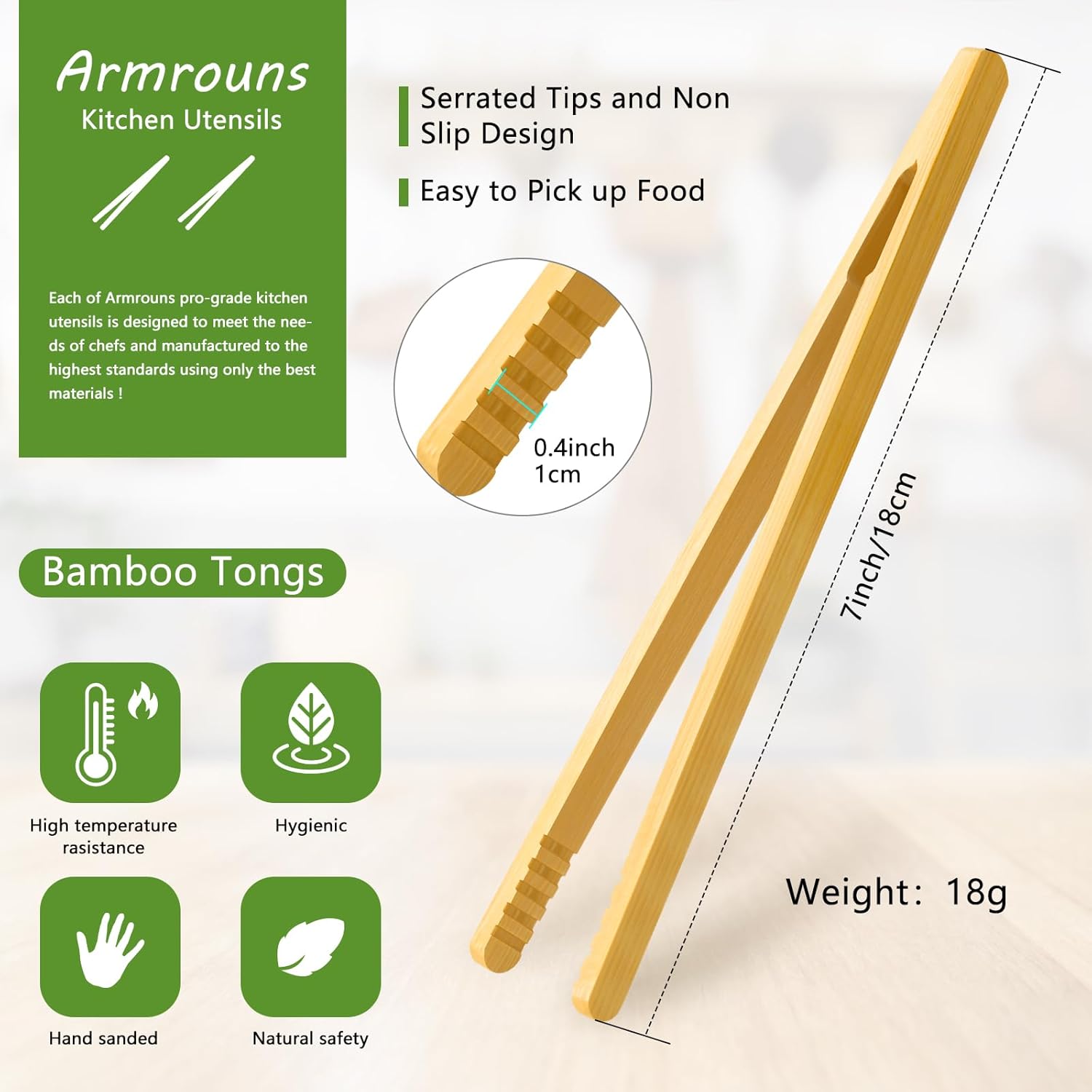 Reusable Bamboo Toast Tongs 2 Pcs, 7 inch Wooden Toaster Tongs For Cooking & Holding, Nature Wooden Kitchen Utensil For Cheese Bacon Muffin Fruits