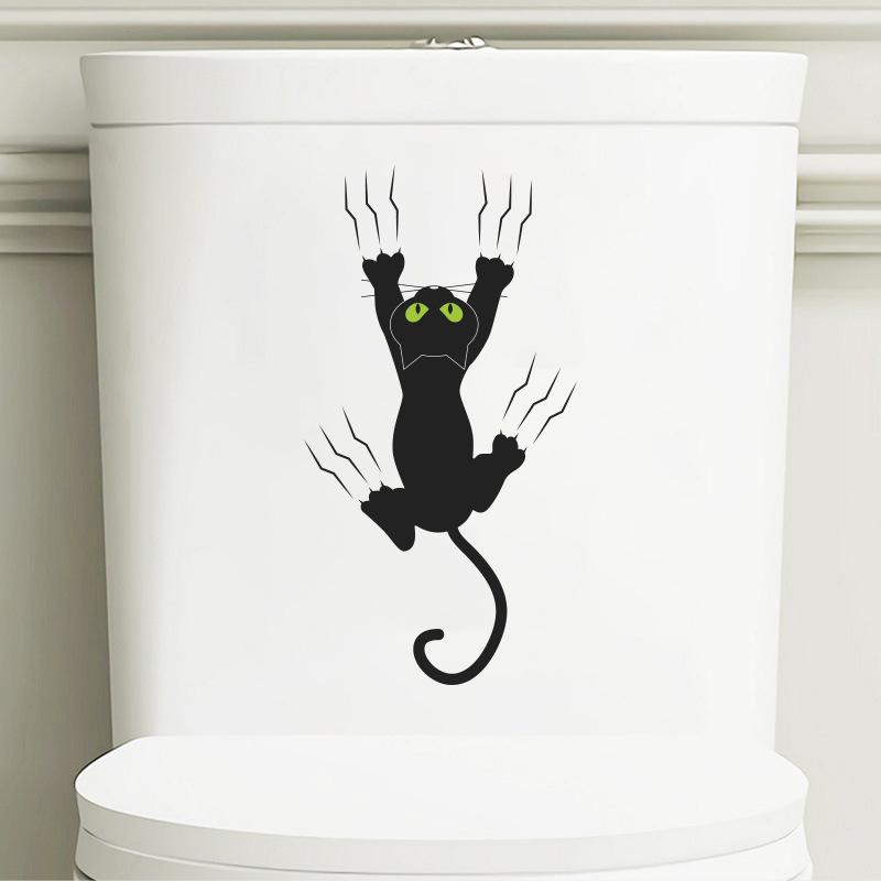 Speelse Zwarte Kat Toilet Sticker Verwijderbare Zelfklevende Decal voor Badkamer WC Huisdecoratie