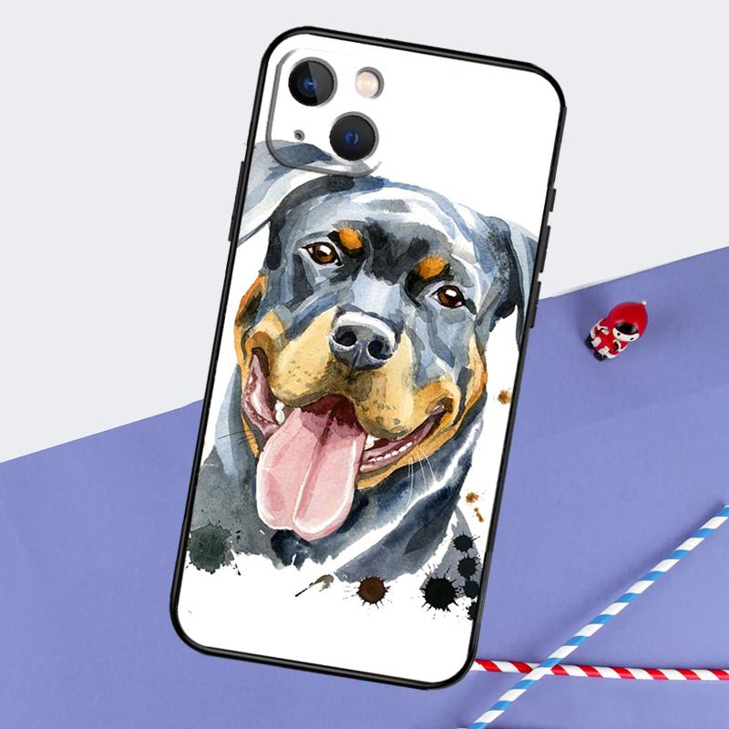 Cartoon Rottweiler Dog Phone Case For iPhone 16 15 Pro Max 12 13 Mini 11 14 Pro Max XR 16 15 Plus 16e Cover Coque