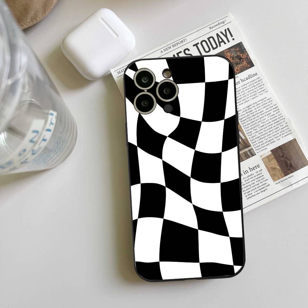 Checkerboard Phone Case Black Silicone Soft Shell For IPhone 17 16 15 14 13 12 11 Air Pro Max Plus Hot Sale
