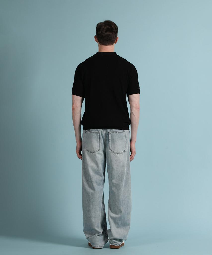 PANICALE Black Waffle Short Sleeve Polo Knit