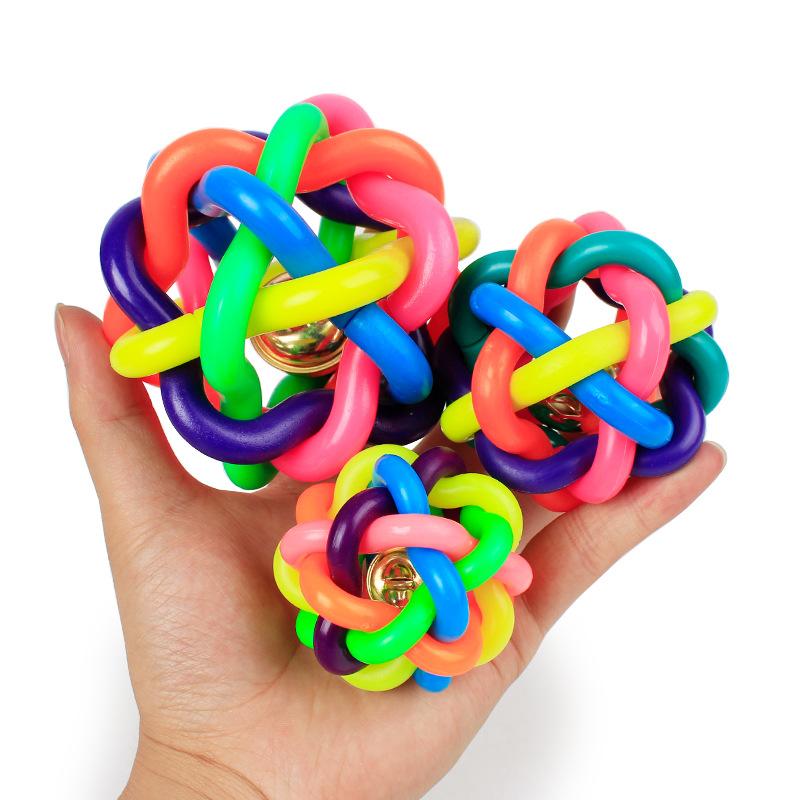 PVC Colorful Bell Woven Dog Toys for Small Large Dogs Popular Dog Bite Resistant Rubber Pet Chewing Playing Fetching Nice Ball