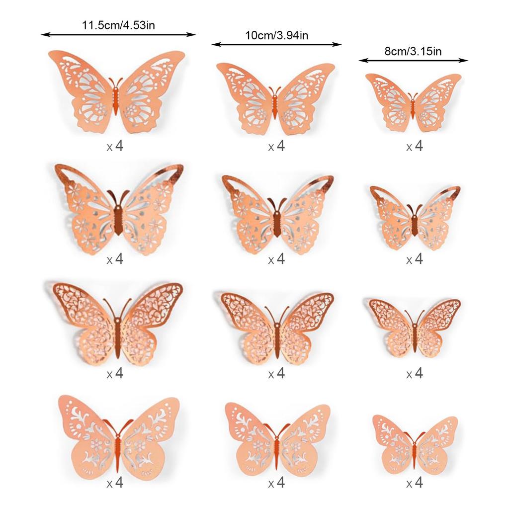 48 Pcs Silver Butterfly Decorations Butterfly Wall Decor 3D Butterfly Party Decorations Butterflies for Bouquet Cake Decorating