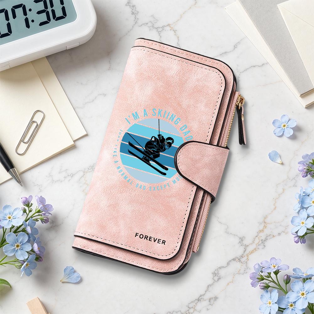 Stylish Skiing Dad Themed Long Wallet Soft Fashion Purse for Men Portable Daily Use Card Cash Holder