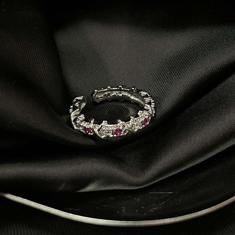 High Sense Niche Design Geometric Bump Ring Women'S Retro Fashion Personality Texture Open Ring Hip Hop