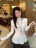 Women's Korean Sweet Style High-Neck Ruffle Long Sleeve Slim-Fit Autumn Top