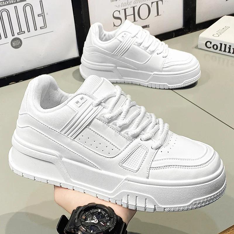 Versatile Men's Low-Top Sneakers Thick Bottom Spring Sports Black Trendy Casual Shoes EVA Sole PVC Face Casual Shoes