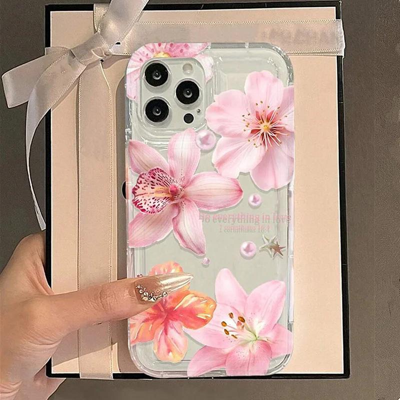 Purple Flower Printing Phone Case for Samsung S24 S23 S22 Ultra Plus S21 FE A14 A34 A15 A35 A52 A53 A54 A55 5G Soft Tpu Cover
