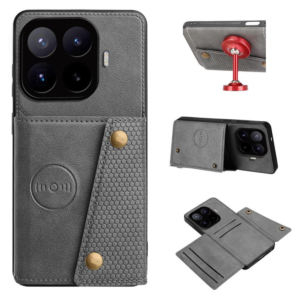 Vintage Leather Card Holder Phone Case for Xiaomi 17T Pro,17T Card Pockets Dual Snap Buttons Flip Wallet Shell