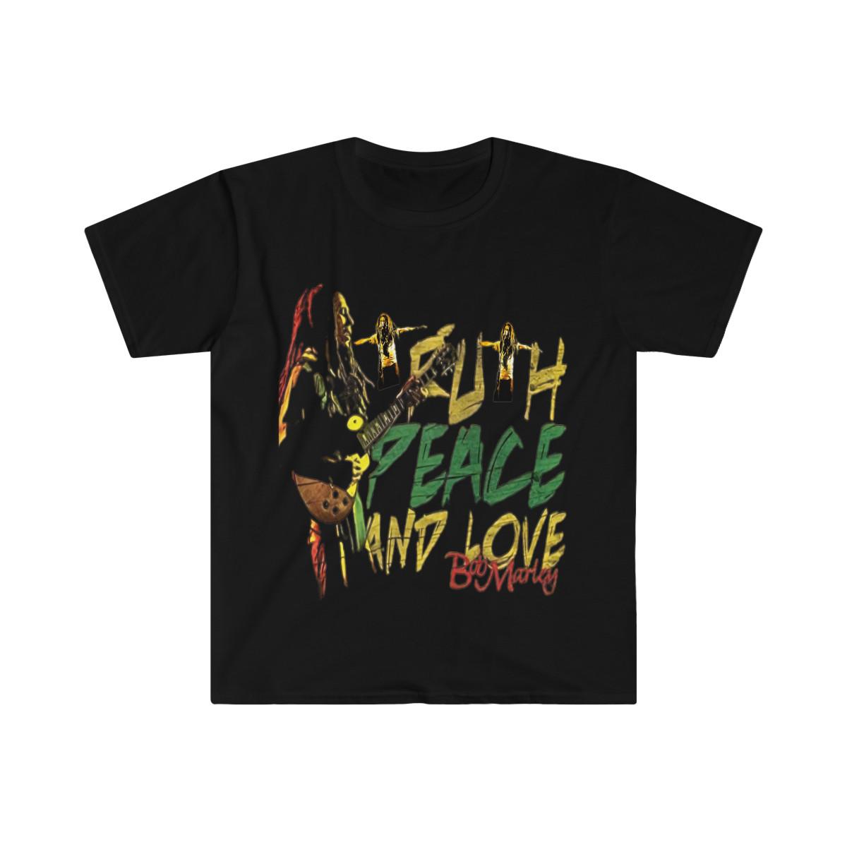 Soft Cotton T-Shirt Mens Womens Tees Top. Reggae Shirt. Bob Marley. Truth peace and love XL
