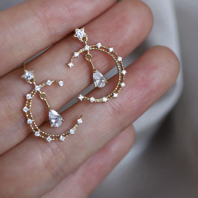 Elegant 14K Gold-Plated S925 Sterling Silver Stud Earrings with Zircon Diamonds Gold Pair (with Earplugs)