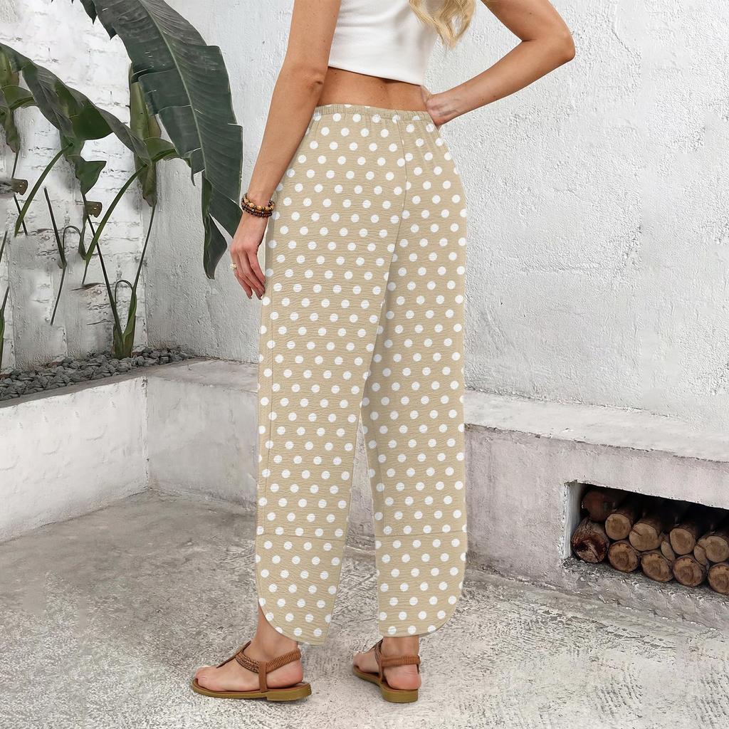 Women's Casual Wide Leg Drawstring Printed Pants with Loose Fit