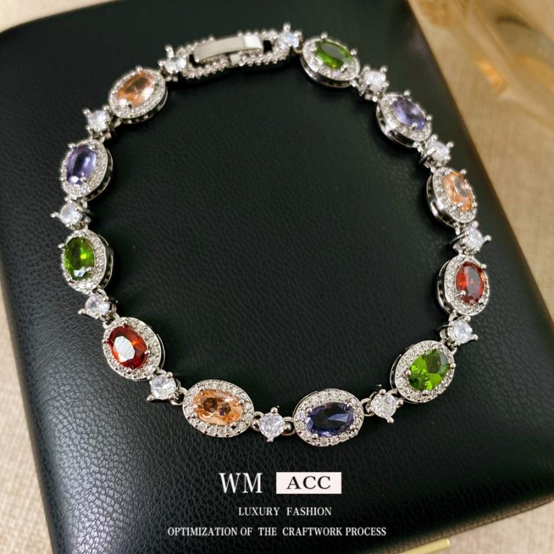 Elegant Oval Zircon Crystal Clip Bracelet Women Vintage Style Copper Jewelry With Geometric Design