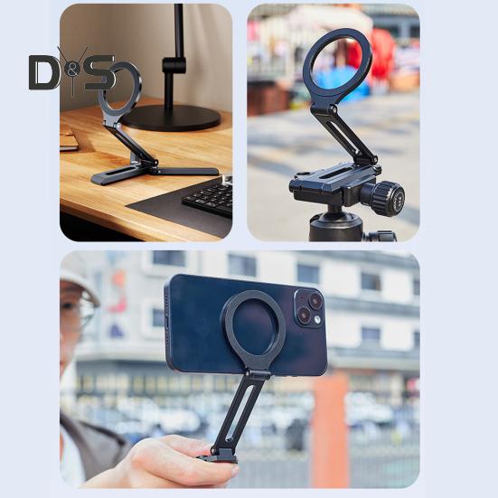 Magnetic Phone Stand Aluminum Alloy Desk Holder for Cell Phone Video Recording Travel Portable Foldable Tripod Adjustable Angle Phone Mount for