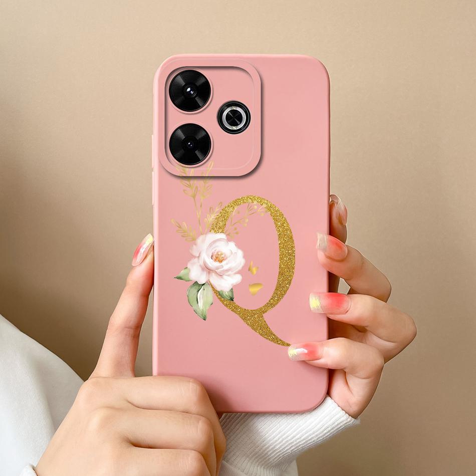 Elegant Case For Redmi 13 4G Personalized Letter Soft Liquid Silicone Protective Phone Cover For Xiaomi Redmi13 Shell Funda Capa