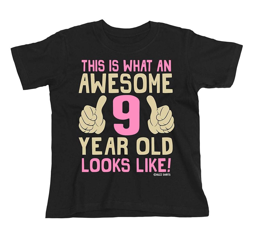 Girls 9th Birthday T-Shirt Kids  Cotton Awesome 9 Year Old GIFT Childrens