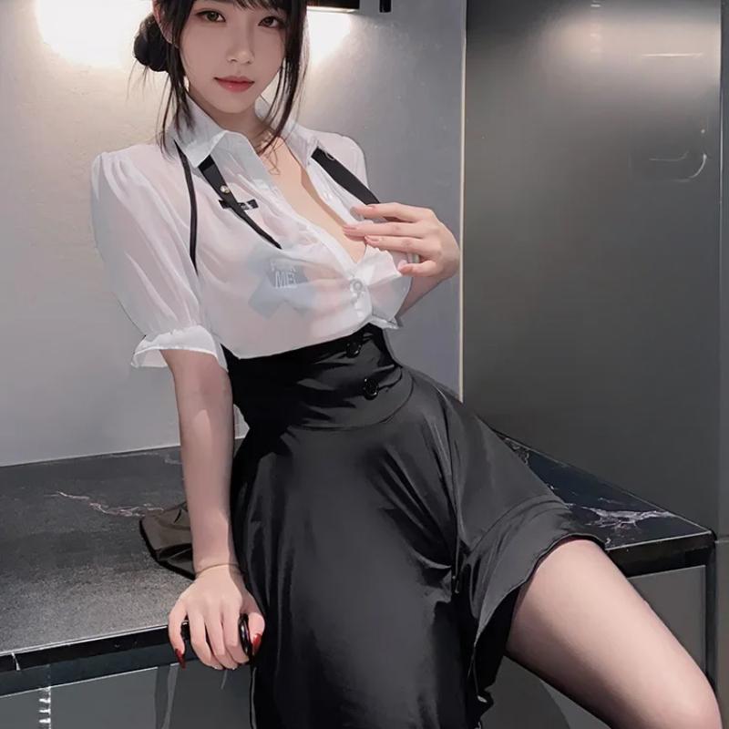 Sweet Japanese Schoolgirl Uniform Dress Perspective Sexy Lingerie JK Set Pleated Skirt Women Night Roleplay Student Temptation