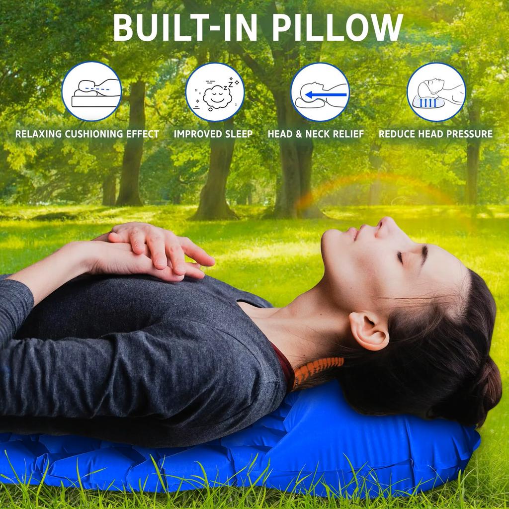 Outdoor Camping Inflatable Mat with Pillow Portable Air Mattress Nature Hike Waterproof Folding Sleeping Mat for Travelling
