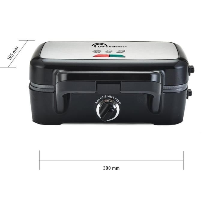 Gaufrier LITTLE BALANCE - Speed'n Mixt - 2 Plaques Interchangeables - Ouverture 180°C - 1200 W